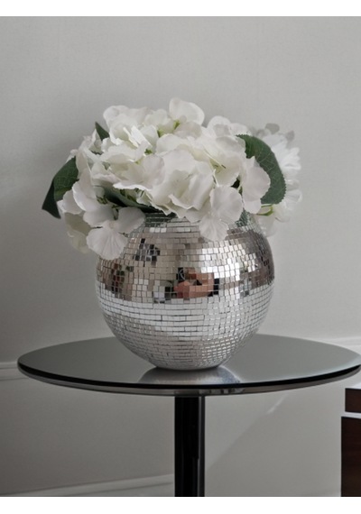 Işıltı Home Desing Aynalı Yuvarlak Cam Vazo Gri