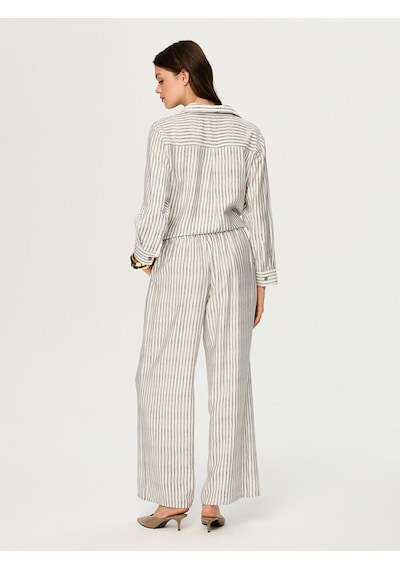Faik Sönmez Wide Leg Fit Çizgili Dokuma Pantolon S26pnt019 Us26pnt01973 Ekru