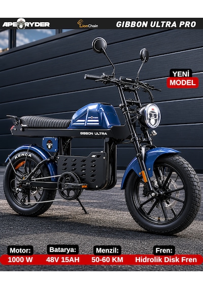 Ape Ryder Gibbon Ultra Pro 1000w Elektrikli Bisiklet Mavi Ayna ve El gazı