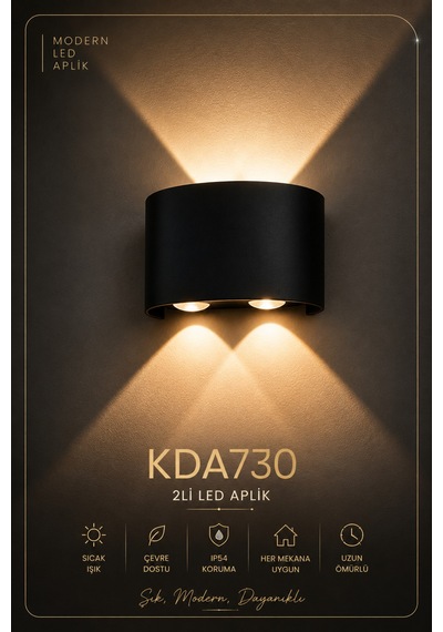 K2 Global Kda730 Jüpiter 2x4w Led Duvar Apliği 3000k Gün Işığı Ip54 Modern İç Ve Dış Mekan Dekoratif Aplik Siyah - 920696888 Siyah