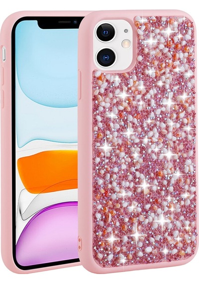 Rba Aksesuar Apple Uyumlu iPhone 11 Kılıf Parlak Taşlı Tasarım Rba Linea Kapak - Pembe Pembe