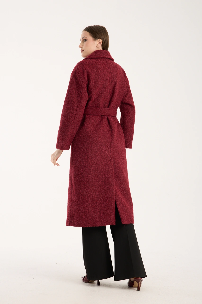 Bordo Buklet Kaşe Oversize Kaban Bordo