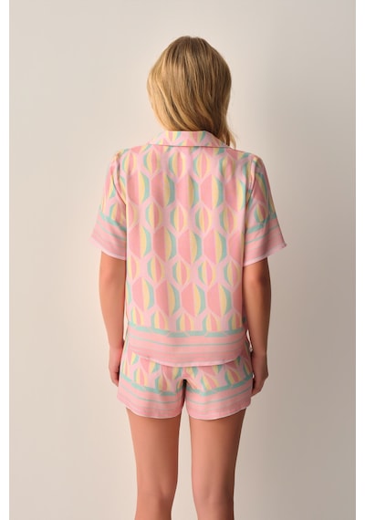 Suwen Sevara Gömlek Yaka Şort Pijama Takımı Sh26534667b334 Pembe