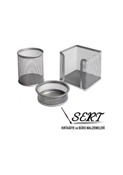 Metal Kalemlik 3lü Set Gri Perfore