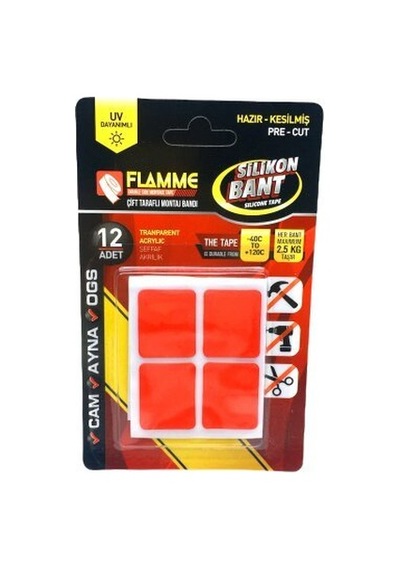 Flamme Silikon Çift Taraflı Bant 12 Adet Bandı Montaj - 25'li Paket
