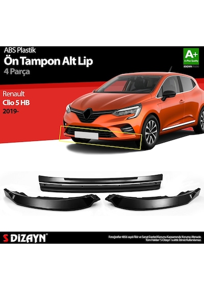 Renault Clio Uyumlu 5 Hatchback Abs Plastik Ön Tampon Alt Lip Siyah Ekli 4 Parça. 2019 Üzeri A+kalite Parça