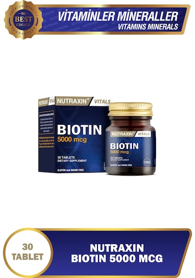 Nutraxin Biotin 5000 Mcg 30 Tablet Saç ve Tırnak Vitamini