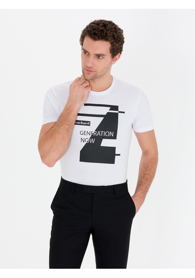 Beyaz Bisiklet Yaka Slim Fit T-shirt 15841036