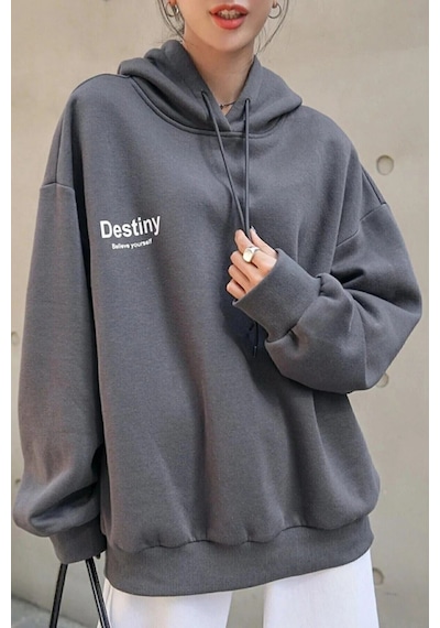 Startmore Gri Unisex Kadın/erkek Destıny Renkli Özel Baskılı Pamuklu Oversize Kapüşonlu