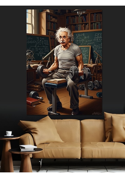 Ahşap Tablo Albert Einstein Spor Yaparken, Yiyecek Ve İçecek Tabloları