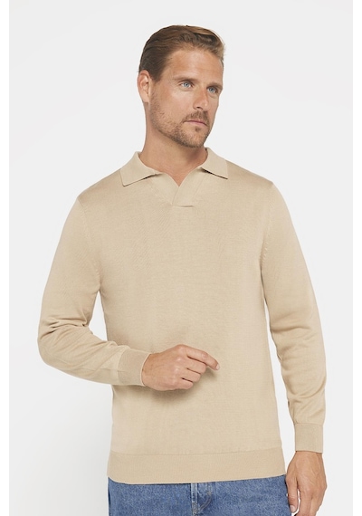 Tudors Slim Fit Dar Kesim Polo V Yaka Erkek Taş Triko Kazak-29583-taş Taş
