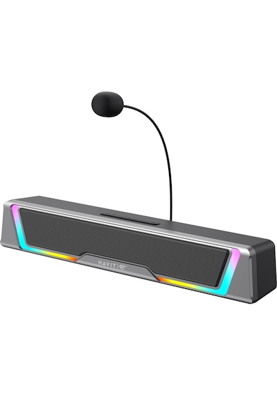 Havit Sk221 Rgb Işıklı Gaming Soundbar, Oyuncu Hoparlörü - Bt 6.0 Ve Usb, Çıkarılabilir Mikrofonlu