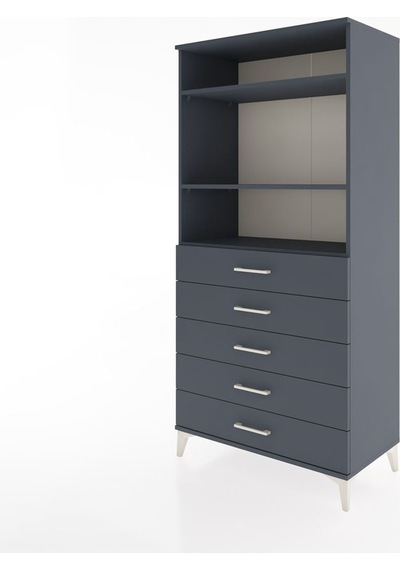 Hyperion Dolap 3 Raflı 5 Çekmeceli 88x44x182 Antrasit-antrasit Antrasit