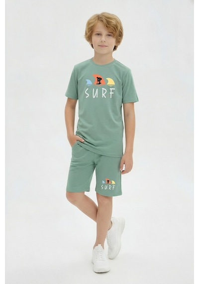 Fyk Kids 3'lü Bisiklet Yaka Baskı Detaylı Renkli Kaprili Erkek Çocuk 6 Parça Alt Üst Takım Sax-turuncu-mint