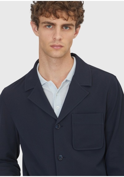 Ramsey Lacivert Çizgili Casual Fit Uzun Dokuma Overshirt