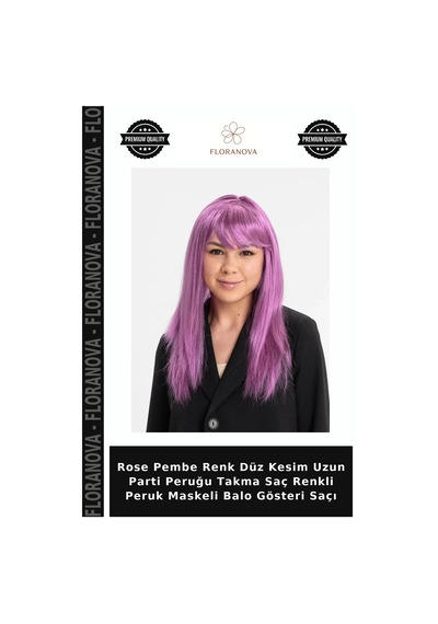 Rose Pembe Renk Düz Kesim Uzun Parti Peruğu Takma Saç Renkli Peruk Maskeli Balo Gösteri Saçı