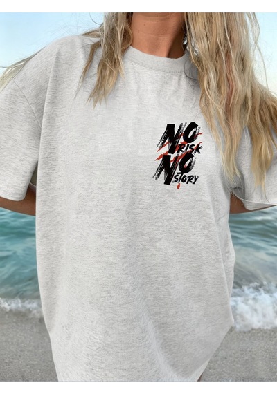 Uyguntarz Unisex No Rısk No Story Baskılı Tasarım Tshirt Gri