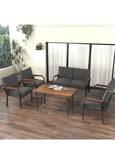Mygusi Hayal Balkon Bahçe Cafe - Metal Kanepe Koltuk Takımı - 2+2+1+1+masali Koyugri Koyu Gri