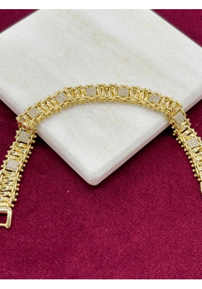 Silver Kare Taşlı Gold Örme Model Bileklik Gold