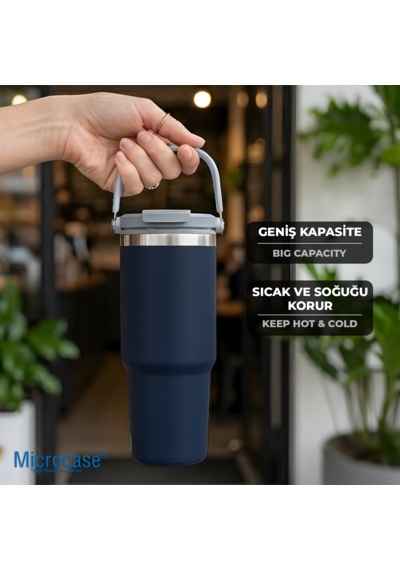 Microcase 900ml Pipetli El Tutacaklı Paslanmaz Çelik Termos Mug - Al5722 Siyah