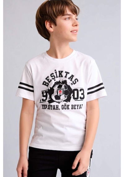 Defacto Beşiktaş New Regular Fıt Bisiklet Yaka Kısa Kollu Beyaz Tişört Erkek Çocuk H8321a826hswt34 Beyaz-wt34