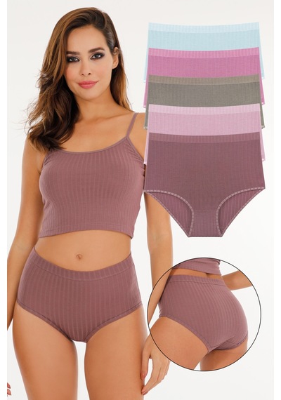 Sensu Kadın Fitilli Soft Renkler 5'li Yüksek Bel Külot Set - Kts3054 Karışık