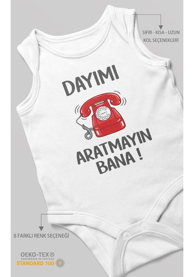 Morivokids Dayımı Aratmayın Bana Sıfır Kollu Bebek Zıbını %100 Pamuk Beyaz