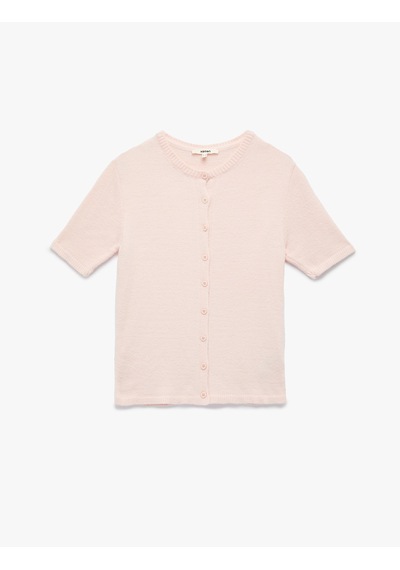 Koton Regular Fit Kısa Kollu Bisiklet Yaka Düğmeli Triko Hırka Pembe 6wak90023ht Gül