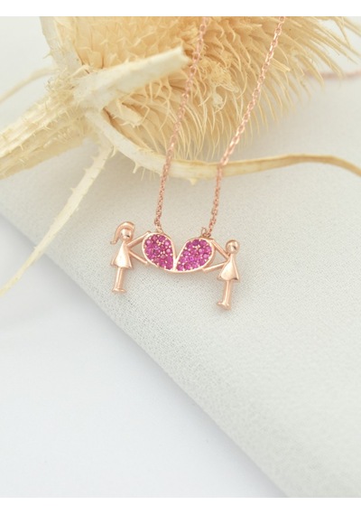 Brezza Lusso Jewelry Kalp Tutan Aşıklar Kolyesi Kadın Gümüş Kolye 42 CM