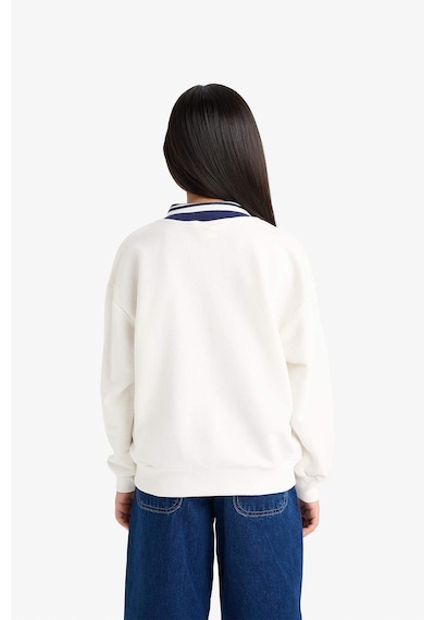 Defacto Relax Fit Polo Yaka Baskılı Sweatshirt Kız Çocuk F2251A825AU Ekru