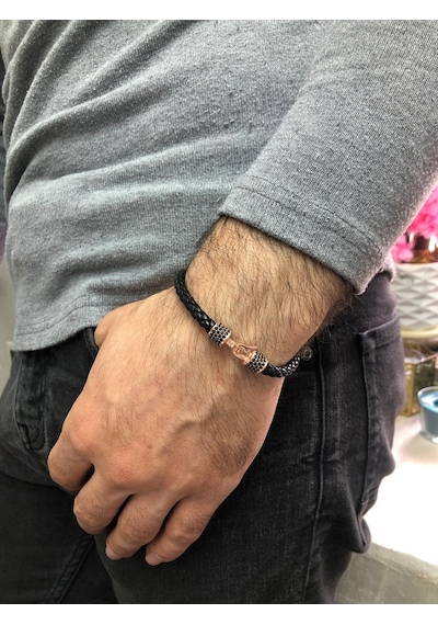 Moda Kulesi Safir Taşlı Özel Tasarım Gümüş Erkek Bileklik