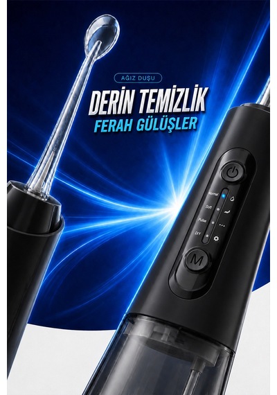Şarjlı Ağız Duşu - 320ml Su Hazneli 5 Başlık 4 Çalışma Modlu Su Geçirmez Ağız Diş Dil Temizleyici Siyah