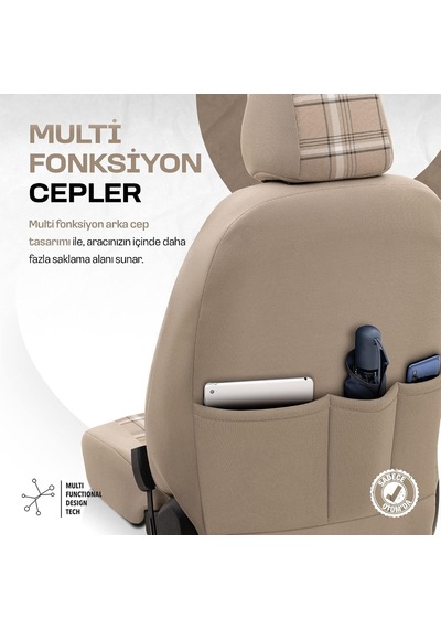 Gti Sports Design Oto Koltuk Kılıfı Ekstra Destekli Özel Jacquard Kumaş Tam Set - Bej