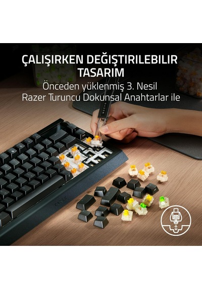 Razer Blackwidow V4 Pro%75 - Kablosuz Çalışırken Değiştirilebilir