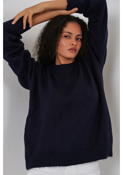 Bigdart 15895 Kadın Oversize Triko Kazak - K. Lacivert