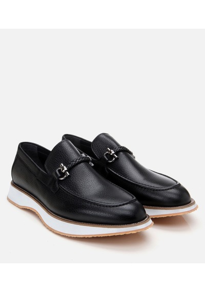 Hotiç Erkek Deri Siyah Spor Tabanlı Klasik Loafer