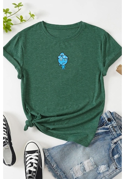 Unisex Su Avatar Baskılı T-shirt Yeşil