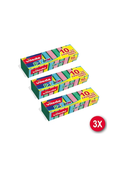 Vileda Rainbow Ekonomik Paket Düz Bulaşık Süngeri 3 x 10 Adet
