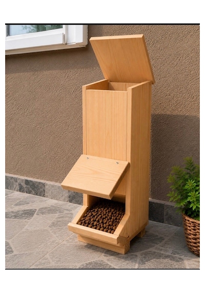 Reyo Narım Kedi Mama İstasyonu Ahşap Su Geçirmez İç Ve Dış Mekan Mama Standı 50x20x20 Cm
