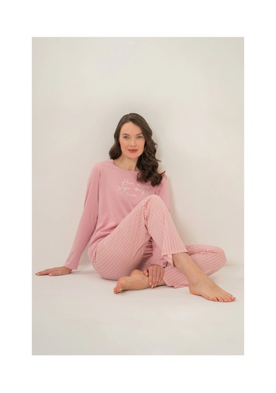 Angbutik Pierre Cardin Pc9294-s Kadın Uzun Kollu Pijama Takımı Gül kurusu