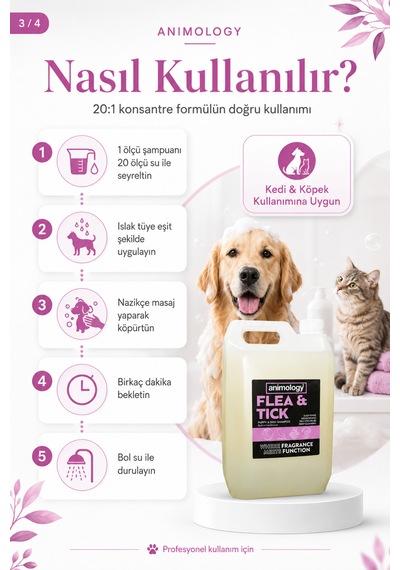 Animology Flea Tick Köpekler İçin Koruyucu Bakım Şampuanı 5 Lt - 20:1 Konsantre