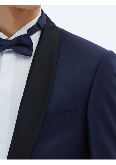 Kip Saks Düz Modern Fit Kelebek Yaka Dokuma Smokin Takım Elbise Saks