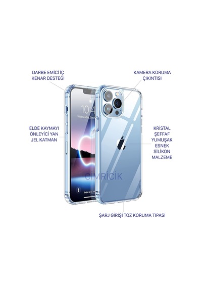 Apple Uyumlu iPhone 13 Pro Kilif 6.1 Seffaf Silikon Kamera Korumali Alti Tipal 511403393