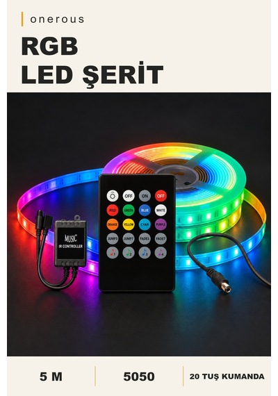 Onerous 5 M Rgb Led Şerit, 20 Tuş Kumandalı