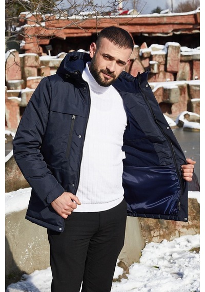Spor Erkek Polarlı Kürklü Su Ve Rüzgar Geçirmez Kapüşonlu Mont Parka-100 Laci