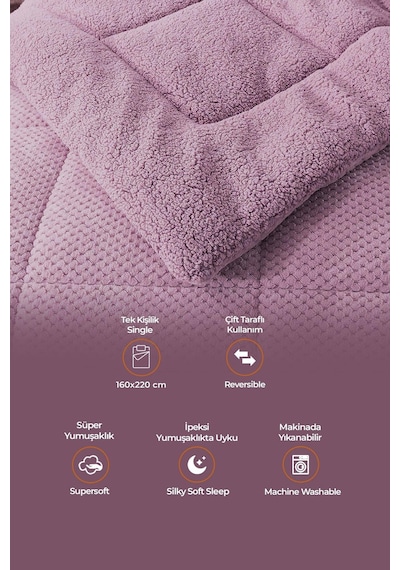 Ultra Yumuşak Tek Kişilik Çift Taraflı Wellsoft Peluş Yorgan Yıkanabilir 160x220 Lila Lila