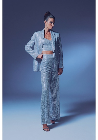 Sateen Payetli Salaş Ceket - Gri-135349 Gri