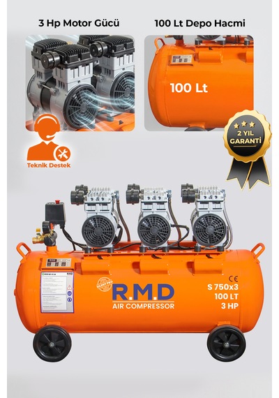 R.M.D Kompresör 100 Lt Hava Kompresörü Sessiz Ve Yağsız S750I3