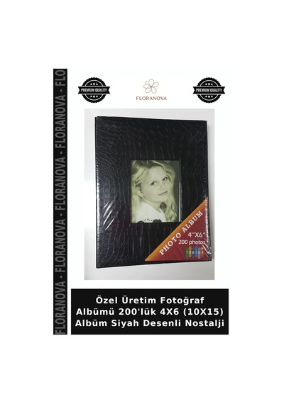 Özel Üretim Fotoğraf Albümü 200'lük 4x6 10x15 Albüm Siyah Desenli Nostalji