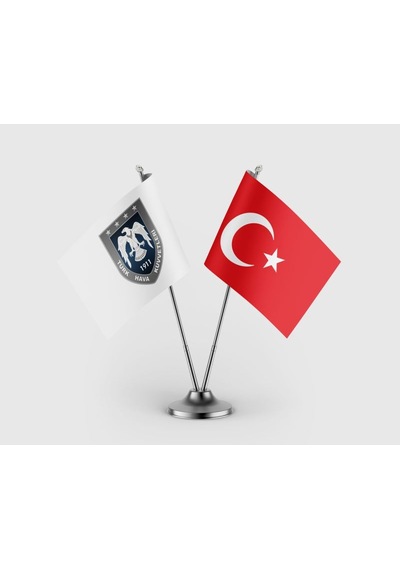Hava Kuvvetleri Bayrağı Ve Türk Bayrağı İkili Saten Masa Bayrağı Takımı Diğer